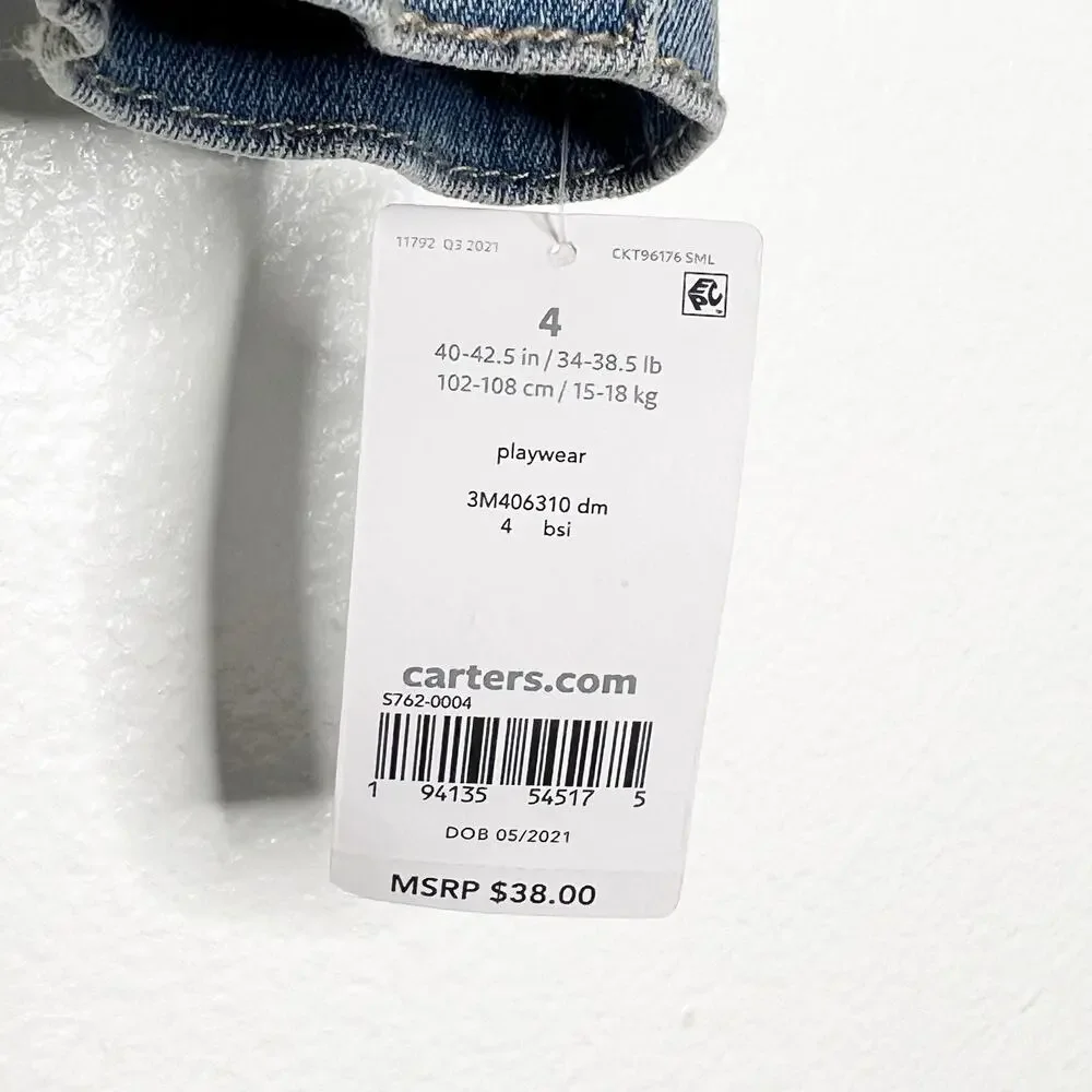 CARTER'S KID NWT Basic Denim Jean Jacket Button Down Medium Blue Girls Size 4